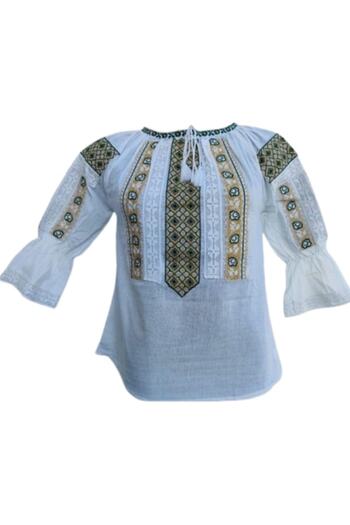 OEM Women's Traditional Romanian Blouse, Cotton, Beige, Size 2XL