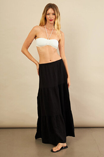 Cool & Sexy Women's Black Slit Muslin Skirt Öm7016