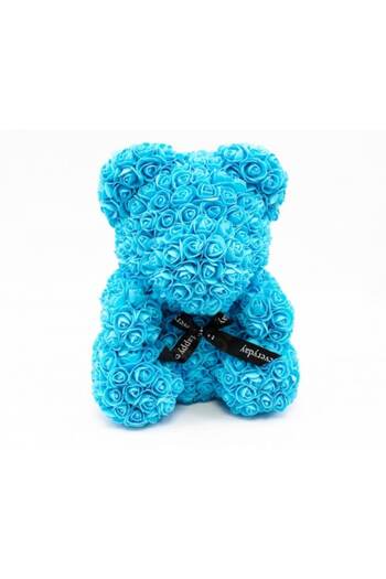 OEM Ursulet imbracat cu trandafiri de sapun in cutie 35cm, bleu