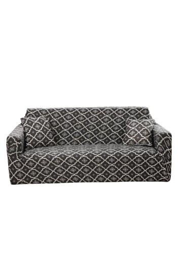 OEM Elastic Sofa Cover, Comfort, Elastane, Abstract Print, M-2 Seater, 145-185cm, White-Grey