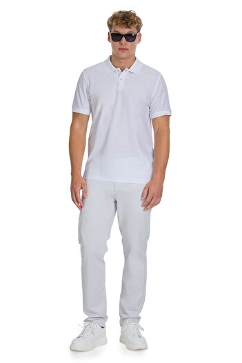 Hatemoğlu White Regular Fit 100% Cotton Polo Neck Mercerized T-Shirt