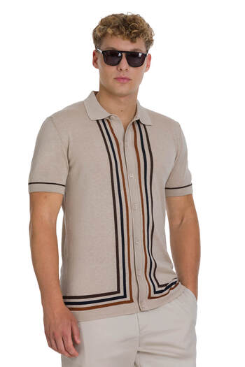 Hatemoğlu Ecru Regular Fit Polo Neck Cotton T-Shirt