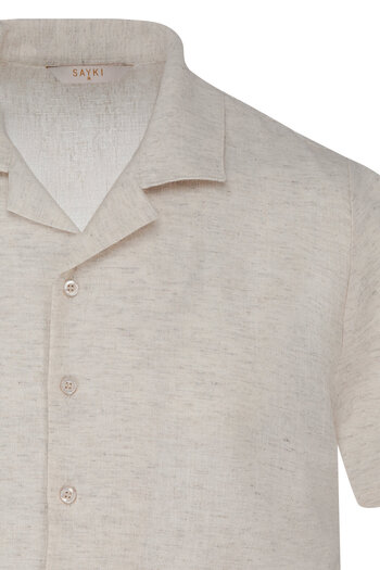 Hatemoğlu Ecru Regular Fit Lapel Collar Linen Shirt