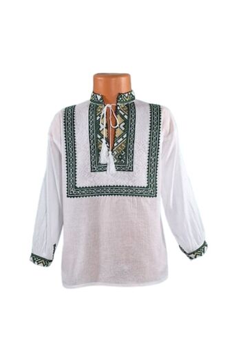 OEM National Shirt, Cotton for Boys, White with Geometric Embroidery, 12 Years