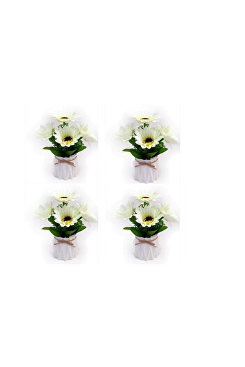 OEM Set 4 ghivece din plastic in forma de punga de cadou cu crizanteme, alb, 12x24 cm