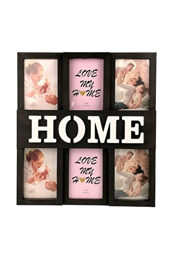 OEM Photo Frame with 6 Spaces for Pictures with 'Home' Text, 37x40 cm, Black