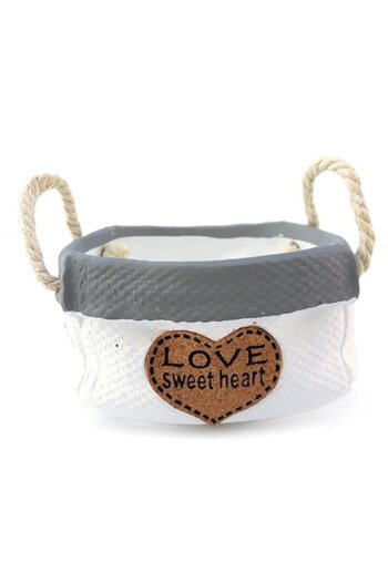OEM Set 2 vases made of ceramic in sack shape, with string handles and applied heart 18 cm