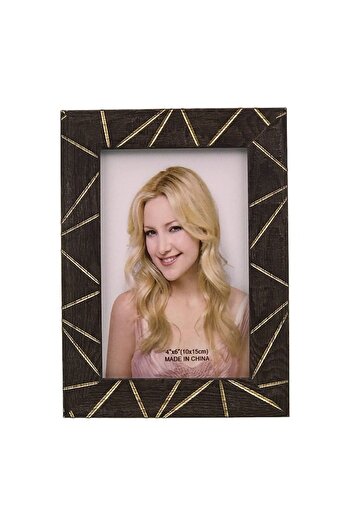 OEM Photo Frame with Striations, Wood, 13x18cm, Brown-Gold