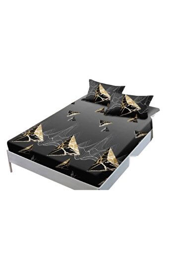 OEM Bed Sheet and Pillowcases Set, Finet, 3 pieces, Single, 140x200cm, Abstract Design, Black-Gold
