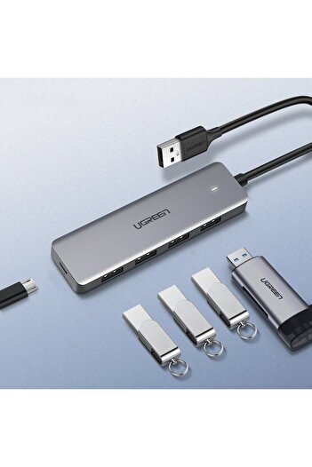 Ugreen HUB Rozdzielacz portów USB - 4x USB 3.2 z portem zasilania micro USB szary