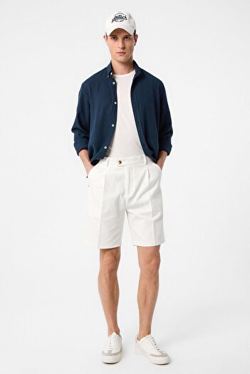 Antioch Ecru High Waist Pleated Men's Shorts