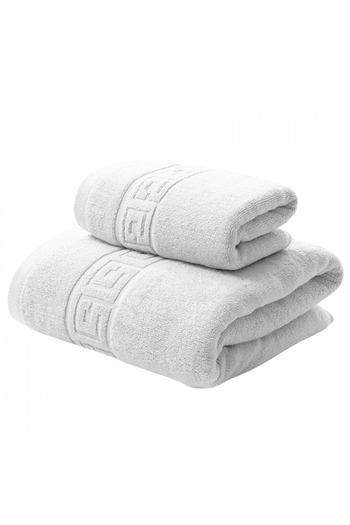 RALEX PUCIOASA Set 2 Prosoape Greek Border 100% Bumbac, Prosop de Față 50x90 cm și Prosop de Corp 70x140 cm, Alb