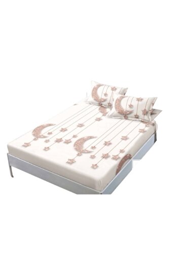 OEM Bedspread and pillowcases, Finet, 3 pieces, 1 person, 140x200cm, Star-Moon, White-Beige