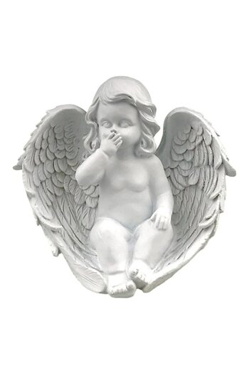 OEM Decoratiune ingeras nu vorbes, 15x14 cm, rasina, alb