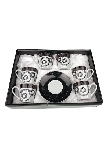 OEM Set 6 cups and 6 plates with circles, ceramic, 28X20 cm