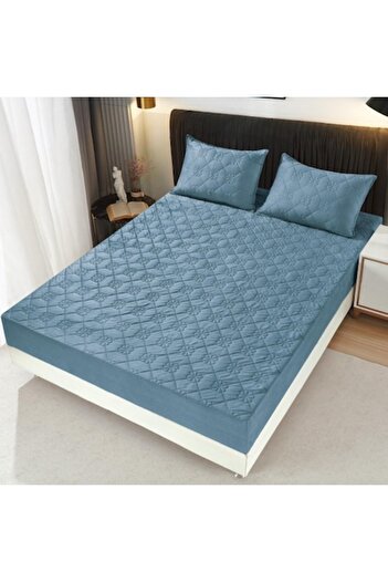 OEM Bed Sheet and 2 Pillowcases, Quilted Topper, Velvet, 180x200cm, Blue