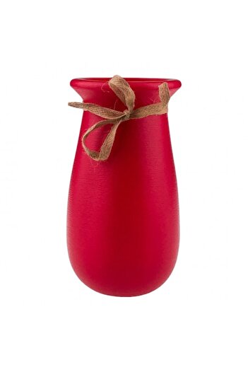 OEM Plastic Vase with Bow 13x25 cm Red
