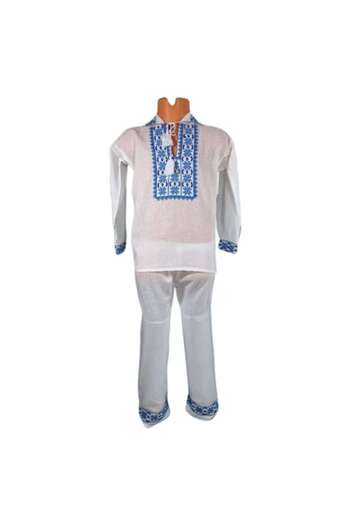 OEM Compleu National format din ie si pantalon cu broderie geometrica albastra, 4 ani