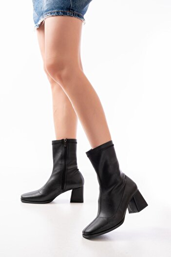 By VOLİ Msk-033 Black Heeled Zippered Women's Boots