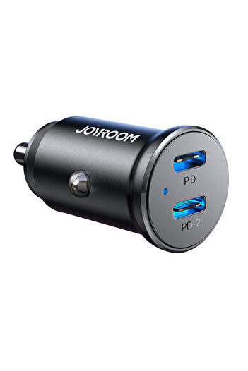 Joyroom Încărcător auto mini pentru priză de brichetă 30W 2x USB-C metalic negru