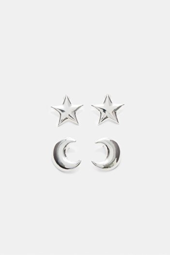 Stradivarius Set of 2 pairs of moon and star earrings