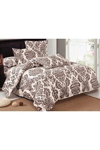 OEM Double Bed Linen Set, Finet, 6 Pieces, 2 Persons, Abstract Print, 230x250cm, Cream-Brown