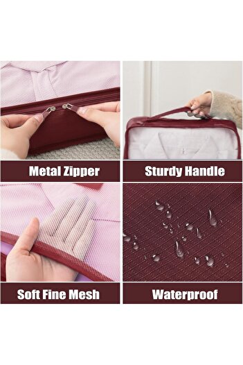 COOYA 6-Pcs Pouch Travel Storage Bag Set,Smooth two-way zippers,Breathable Mesh Tops,Dry & wet separation