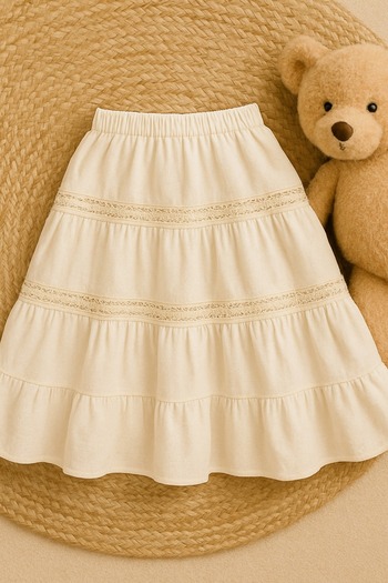 Zuff Baby Girl's White Fold Ruffle Long Skirt (2-7 Years) 0012478