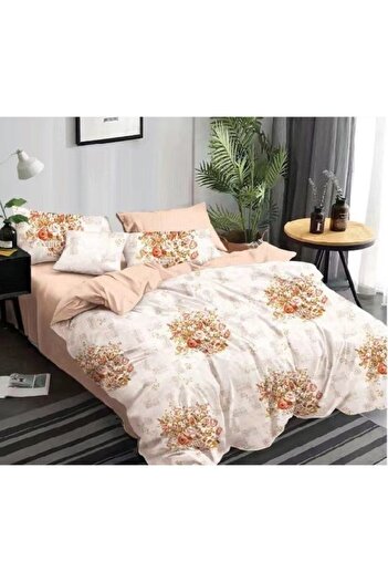 Pucioasa Double bed linen set, Finet, 6 pieces, 2 persons, flower basket, 245x250cm, White-Beige