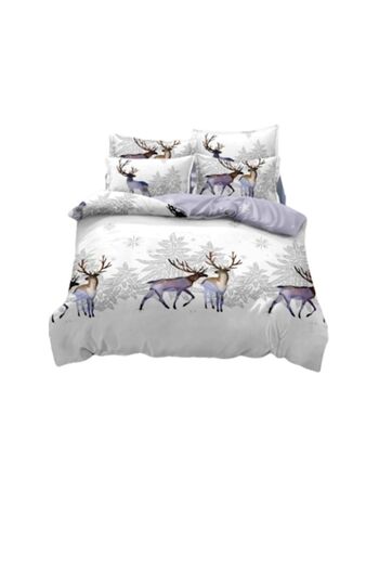 JOJO HOME Lenjerie de pat, Jojo Home, Finet, 1 persoana, 4 piese, Reindeer Family, 155x230cm, Multicolor