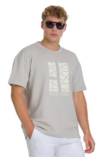 Hatemoğlu Μπλουζάκι Ecru Regular Fit Crew Neck Oversize