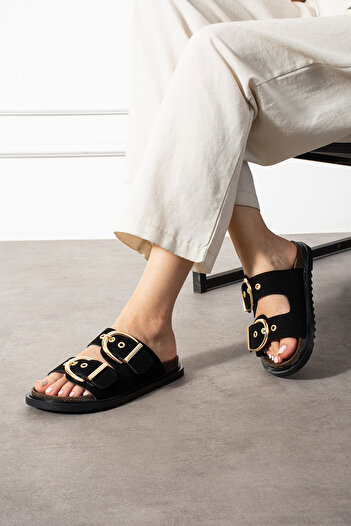 ŞNG Ayakkabı Women's Buckle Detailed Suede Daily Slippers