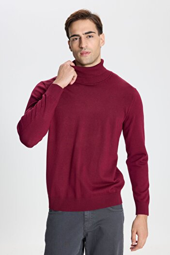 AC&Co / Altınyıldız Classics Pulover pentru bărbați, burgundy, cu croială obișnuită, cu croială normală, tricotaj cu guler complet