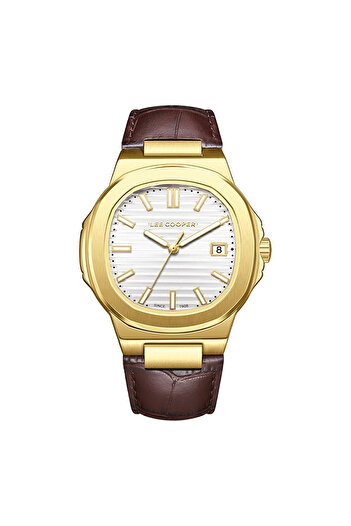 Lee Cooper Lc08108.134 Men's Wrist Watch |   Gold Case, Brown Leather Strap, Quartz Movement