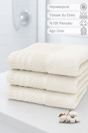 Vionel Home Softure 3-пакет рушників для рук та обличчя | Щоденне використання | 50x90 см | Екрю | М'які, міцні