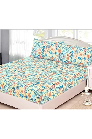OEM Husa de pat, 2 persoana, cu elastic, 3 piese, imprimeu flori de camp deosebite, multicolor, 180x200