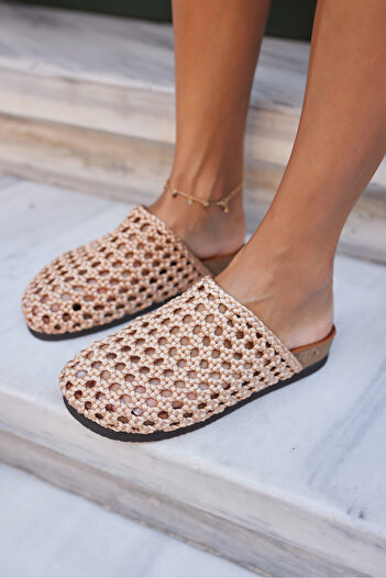 ANGELİNA JONES Clogs Women Nude Knit Detail Slippers