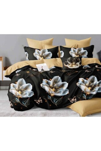 OEM Lenjerie de Pat Dublu, Cearsaf Reversibil, Imprimeu Floral, 6 piese, 2 persoane, 230x245cm, Finet, N