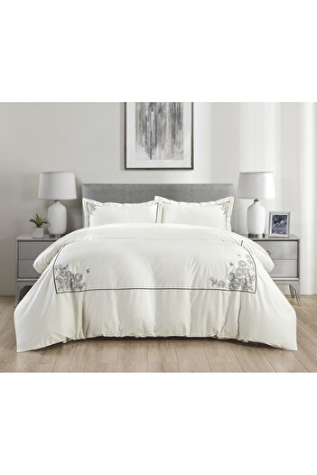 Ferrucci Frochi Embroidered King Size Duvet Cover Set, 5 Pieces, White, 100% Cotton
