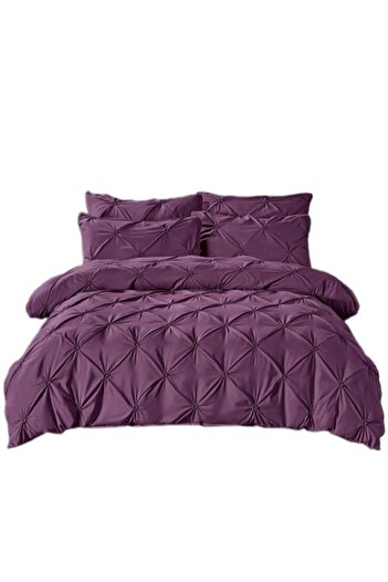 JOJO HOME Double Bed Linen, Jojo Home, Solid, Pleated Embroidery Model, 6 pieces, Finet, 230x250cm, Purple