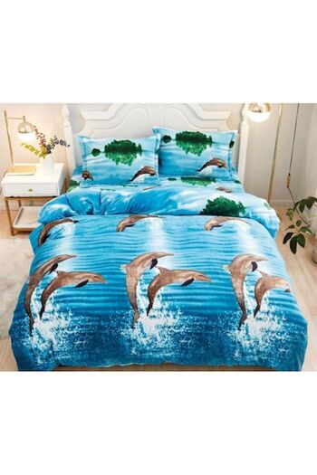 OEM Double Bed Set, Cocolino, Dolphin Print, 4 Pieces, 220x230cm, Multicolor