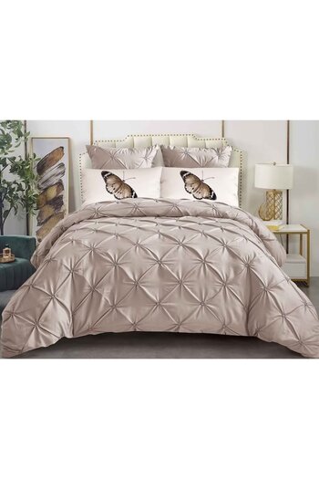 OEM Double Bedding Set, Spring, Pleated Model, Finet, 6 pieces, 2 persons, Uni, 180x200cm, Beige