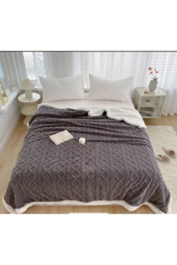 OEM Sherpa Throw Blanket, Grofat 3D Knit, 200x230cm, Dark Gray