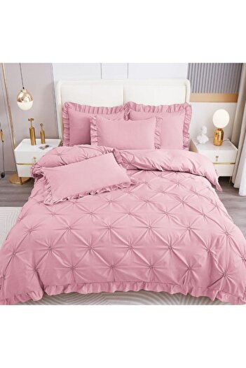 OEM Embroidered double bed linen, Finet, Plain, 4 pieces, 2 persons, Powder Pink