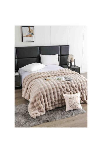 JOJO HOME Lux Blanket, Faux Rabbit Fur, Zipper, 200x230cm, Uni, Beige