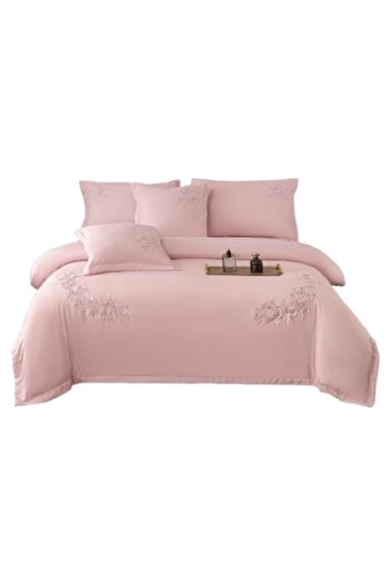 OEM Luxury bedding set, fine and smooth cotton, embroidered, 6 pieces, 2 people, 180x200cm, pink