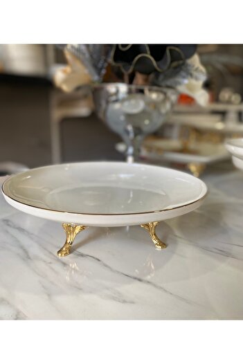 Sillage Home Gold Ayaklı Porselen Gold Yaldızlı Çukur Servis Tabağı – 26 cm