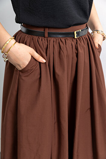 TUĞBA ERGÜL Women's Linen Belt Detailed Skirt