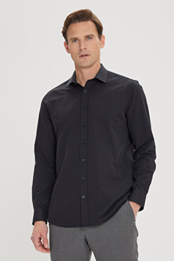 AC&Co / Altınyıldız Classics Чоловічий чорний тонкий комір Slim Fit Класичний комір бавовняний Armurlu Сорочка