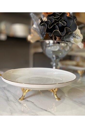 Sillage Home Gold Ayaklı Porselen Gold Yaldızlı Çukur Servis Tabağı – 26 cm